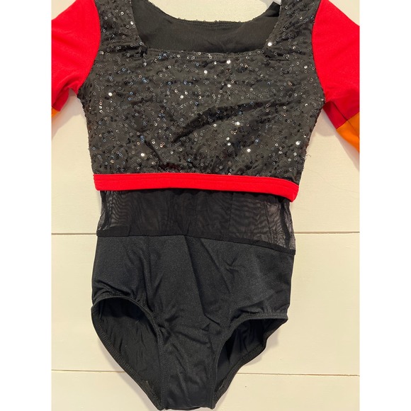Girls Dance Leotard Pink / Orange‎ / Black Sequence Dancer Costume READ - Picture 3 of 8
